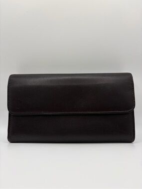 Dopp Black Satin Cowhide Leather Women's Checkbook Wallet w/Coinpurse